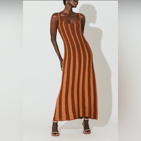 NWT Cleobella Ginger Hand Crochet Maxi Dress in Terracotta & Brown Stripes, M - Picture 2 of 16